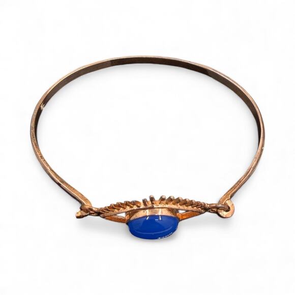 Natural Blue Chalcedony Eye Hook Bangle Bracelet Handmade Solid Copper Artisan - Picture 7 of 8